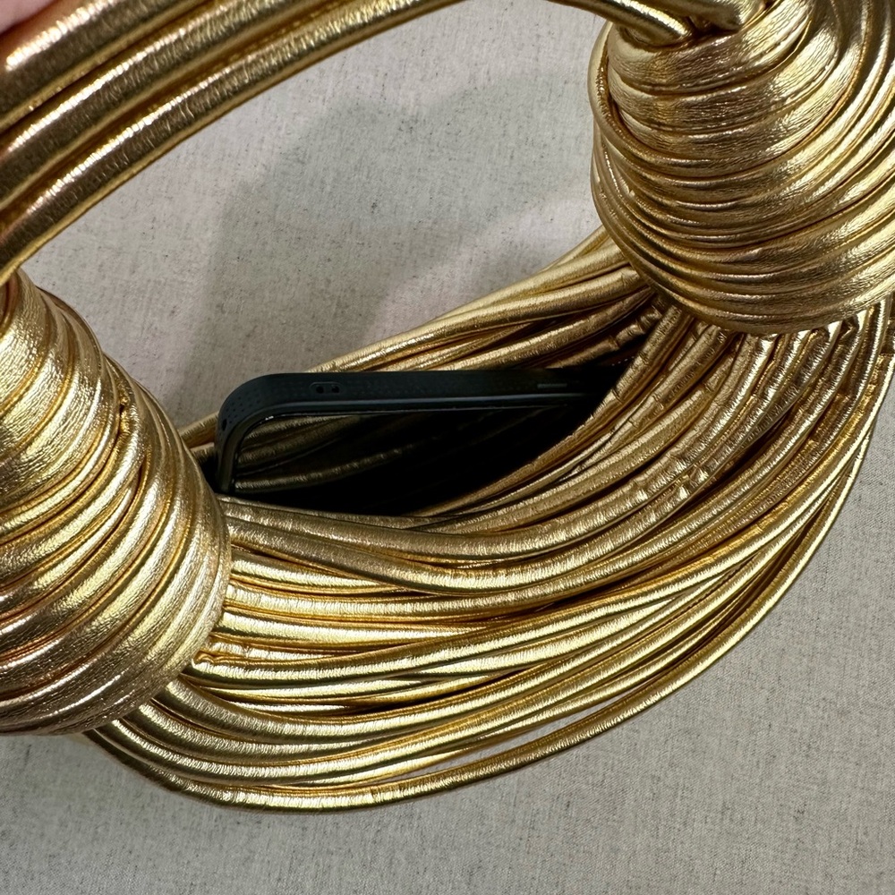Gold Knot Top Handle Bag | Sculptural Rope Handbag | Statement Piece - Picture 3 of 5